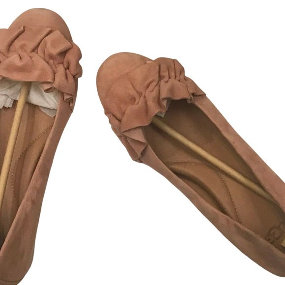 NIB UGG BLOCK HEEL FIFI Ruffle SUEDE Flats SUNTAN Light PINK Women's Size 5 - Picture 5 of 6